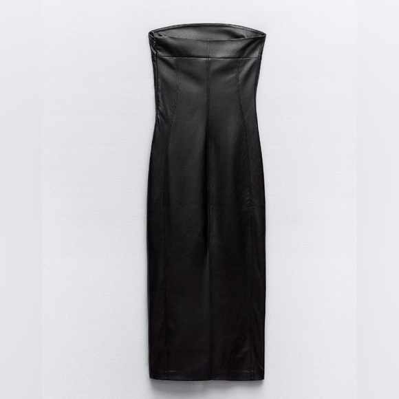 ZARA ~ Strapless Faux Leather Dress - Picture 8 of 12